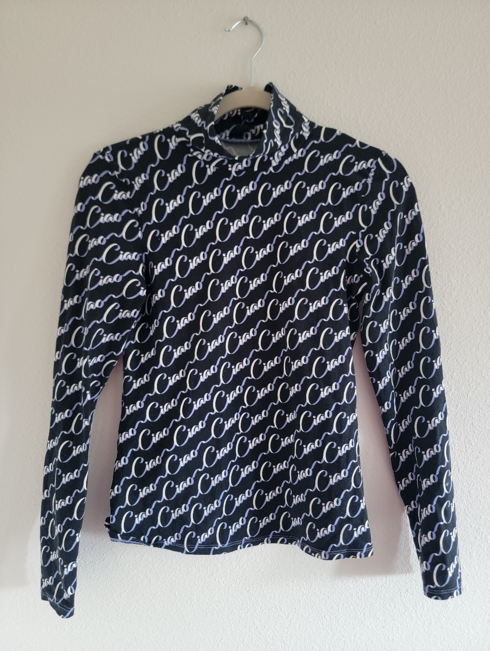 Maeve by Anthropologie Ciao Graphic Print Turtleneck Long Sleeve Shirt Size XS